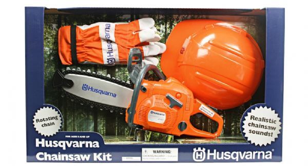 MOTOSIERRA JUGUETE HUSQVARNA CON CASCO Y GUANTES